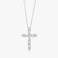 Effy Womens / CT. T.W. Natural Diamond 14K White Gold Cross Pendant Necklace