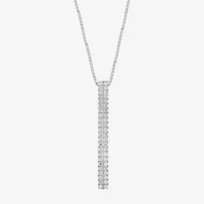 Effy  Linear Womens 1/4 CT. T.W. Natural White Diamond Sterling Silver Bar Pendant Necklace