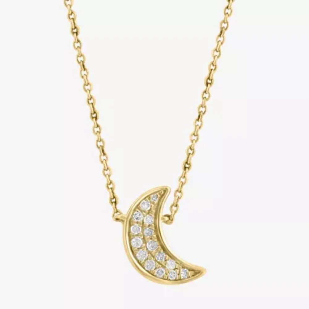 Effy Womens 1/10 CT. T.W. Natural White Diamond 14K Gold Over Silver Moon Pendant Necklaces
