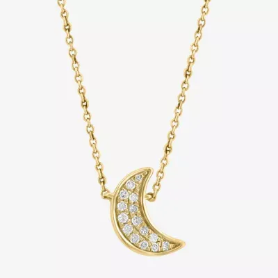 Effy  Womens 1/10 CT. T.W. Mined White Diamond 14K Gold Over Silver Moon Pendant Necklace