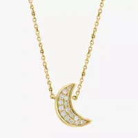 Effy  Womens 1/10 CT. T.W. Natural White Diamond 14K Gold Over Silver Moon Pendant Necklace