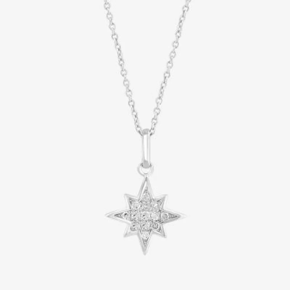 Effy North Star Womens 1/10 CT.T.W. Natural Diamond Sterling SIlver Pendant Necklace