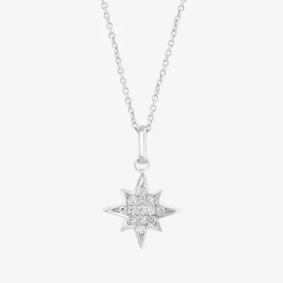 Effy  North Star Womens 1/10 CT.T.W. Natural Diamond Sterling SIlver Pendant Necklace