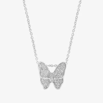Effy  Womens 1/5 CT. T.W. Mined White Diamond Sterling Silver Butterfly Pendant Necklace