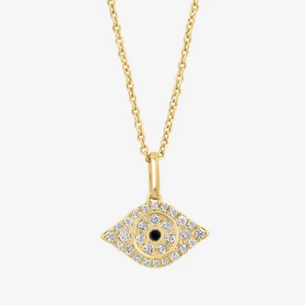 Effy Womens 1/6 CT.T.W. Natural Black & White Diamond 14K Gold Over SIlver Evil Eye Pendant Necklace