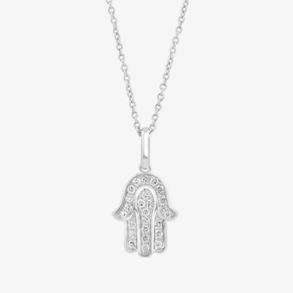 Effy Womens 1/8 CT. T.W. Natural White Diamond Sterling Silver Hamsa Pendant Necklaces