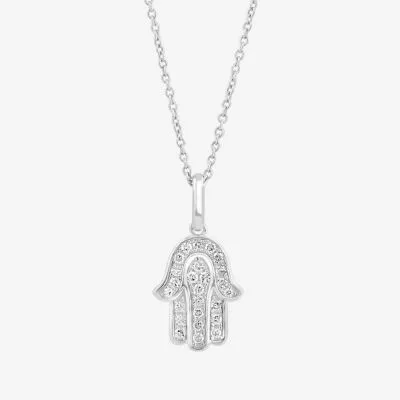 Effy  Womens 1/8 CT. T.W. Mined White Diamond Sterling Silver Hamsa Pendant Necklace