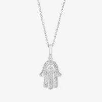 Effy  Womens 1/8 CT. T.W. Natural White Diamond Sterling Silver Hamsa Pendant Necklace