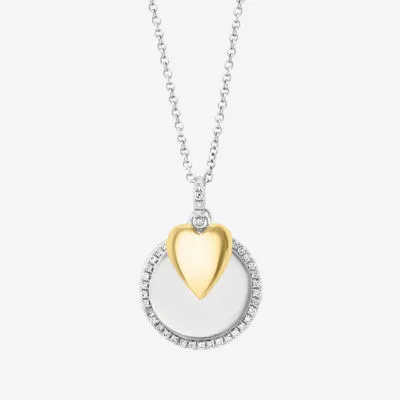 Effy  Womens 1/4 CT. T.W. Mined White Diamond 14K Gold Over Silver Sterling Silver Heart Pendant Necklace