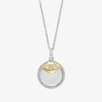 Effy  Womens 1/4 CT. T.W. Mined White Diamond 14K Gold Over Silver Sterling Silver Evil Eye Pendant Necklace