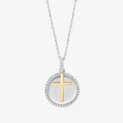 Effy  Womens 1/4 CT. T.W. Mined White Diamond 14K Gold Over Silver Sterling Silver Cross Pendant Necklace
