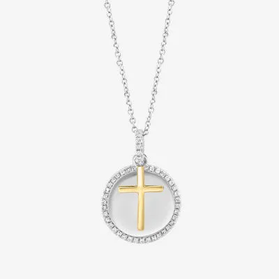 Effy  Womens 1/4 CT. T.W. Natural White Diamond 14K Gold Over Silver Sterling Silver Cross Pendant Necklaces