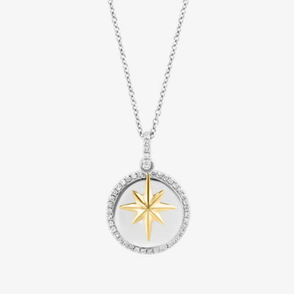 Effy  North Star Womens 1/4 CT. T.W. Mined White Diamond 14K Gold Over Silver Sterling Silver Star Pendant Necklace