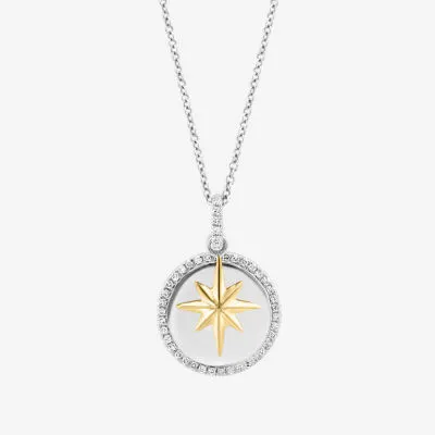 Effy  North Star Womens 1/4 CT. T.W. Mined White Diamond 14K Gold Over Silver Sterling Silver Star Pendant Necklace