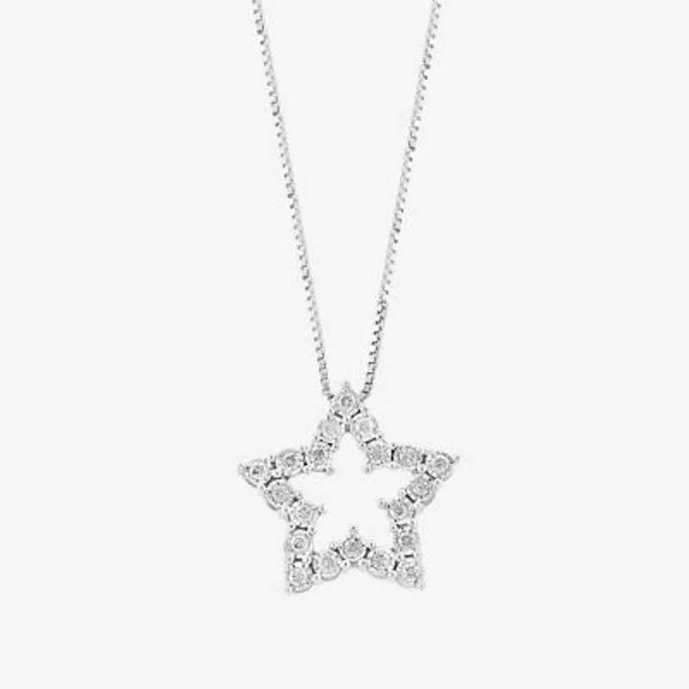 Effy Womens 1/4 CT. T.W. Natural White Diamond Sterling Silver Star Pendant Necklaces