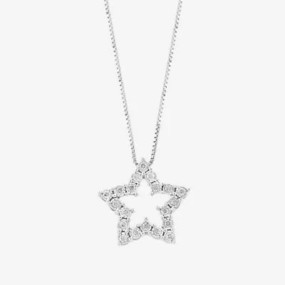 Effy  Womens 1/4 CT. T.W. Mined White Diamond Sterling Silver Star Pendant Necklace