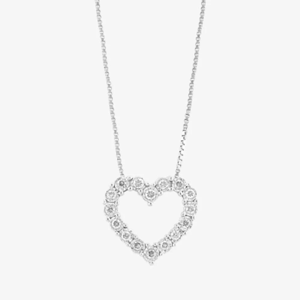Effy  Womens 1/4 CT. T.W. Natural White Diamond Sterling Silver Heart Pendant Necklace