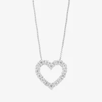 Effy  Womens 1/4 CT. T.W. Natural White Diamond Sterling Silver Heart Pendant Necklace