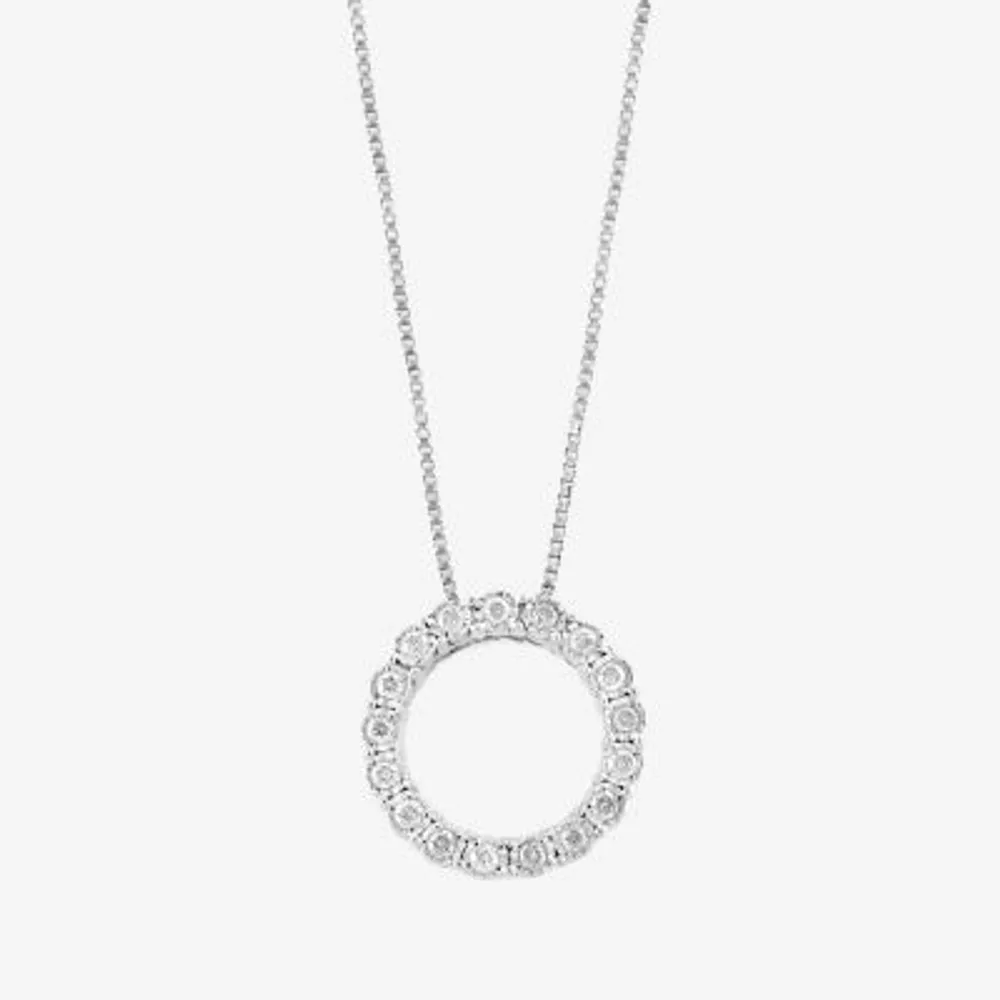 Effy  Womens 1/4 CT. T.W. Natural White Diamond Sterling Silver Circle Pendant Necklace