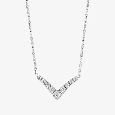 Effy  Womens 1/4 CT. T.W. Mined Diamond Sterling Silver Chevron Necklaces
