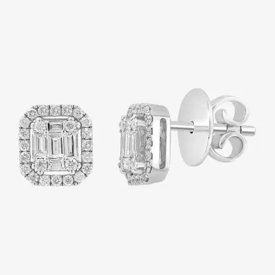 Effy  1/2 CT. T.W. Mined White Diamond 14K White Gold 7.9mm Cushion Stud Earrings