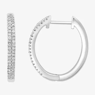 Effy  Womens 1/4 CT. T.W. Natural White Diamond Sterling Silver 18.5mm Hoop Earrings