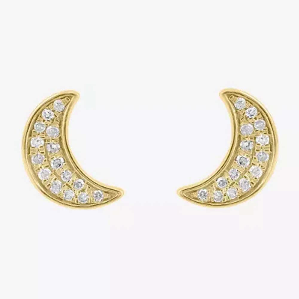 Effy  1/10 CT. T.W. Natural White Diamond 14K Gold Over Silver Sterling Silver 8.2mm Moon Stud Earrings