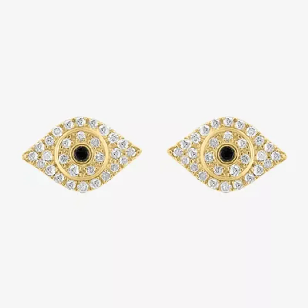 Effy 1/5 CT.T.W. Natural Black & White Diamond 14K Gold Over SIlver 6.1mm Evil Eye Stud Earrings