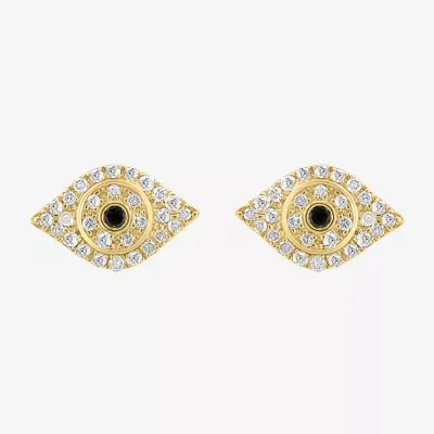 Effy 1/5 CT.T.W. Natural Black & White Diamond 14K Gold Over SIlver 6.1mm Evil Eye Stud Earrings