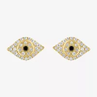 Effy 1/5 CT.T.W. Natural Black & White Diamond 14K Gold Over SIlver 6.1mm Evil Eye Stud Earrings