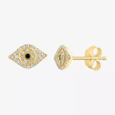 Effy 1/5 CT.T.W. Natural Black & White Diamond 14K Gold Over SIlver 6.1mm Evil Eye Stud Earrings