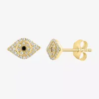 Effy 1/5 CT.T.W. Natural Black & White Diamond 14K Gold Over SIlver 6.1mm Evil Eye Stud Earrings