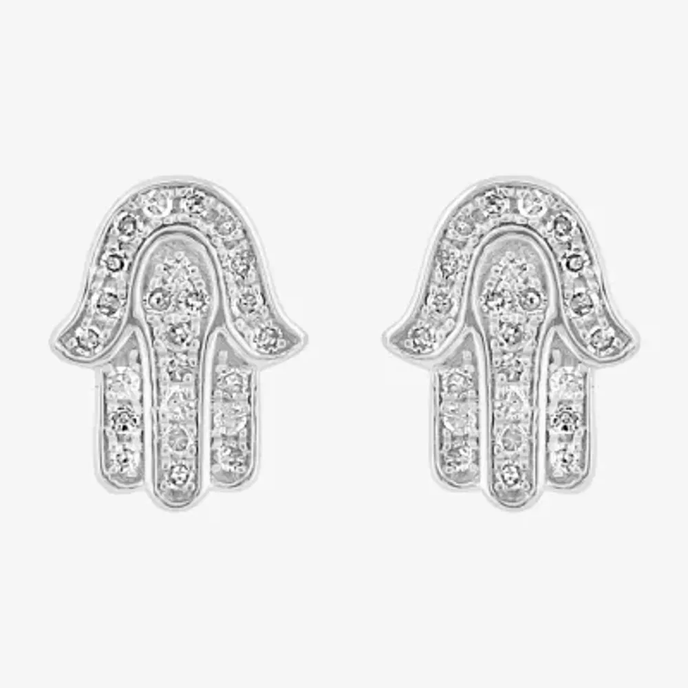 Effy  1/7 CT. T.W. Mined White Diamond Sterling Silver 9.1mm Hamsa Stud Earrings