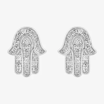 Effy  1/7 CT. T.W. Mined White Diamond Sterling Silver 9.1mm Hamsa Stud Earrings