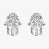 Effy  1/7 CT. T.W. Mined White Diamond Sterling Silver 9.1mm Hamsa Stud Earrings