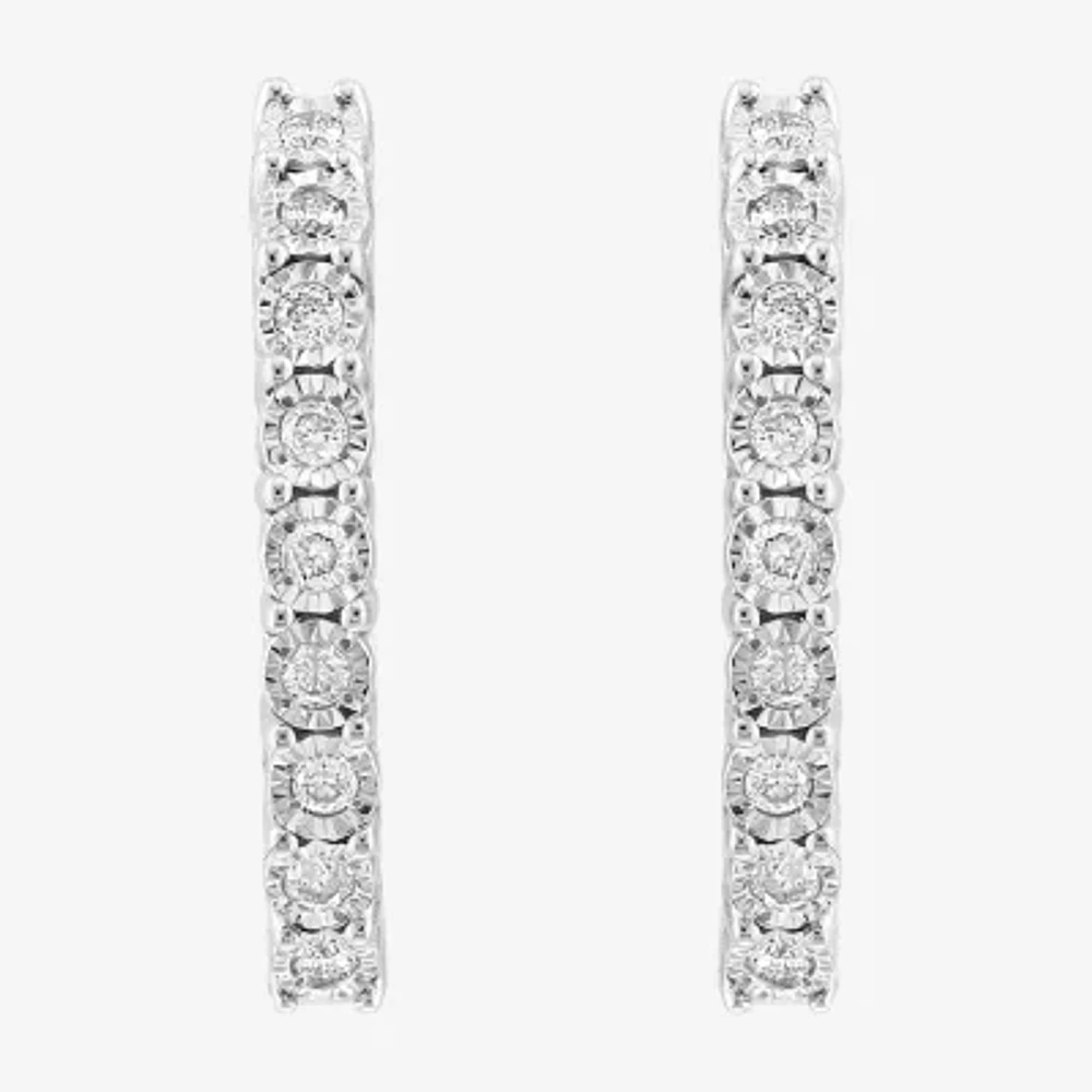 Effy 1/5 CT. Natural White Diamond Sterling Silver 18.5mm Hoop Earrings