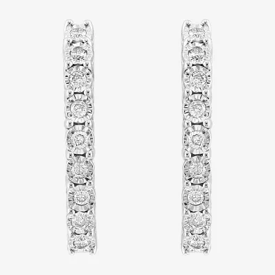 Effy  1/5 CT. Natural White Diamond Sterling Silver 18.5mm Hoop Earrings