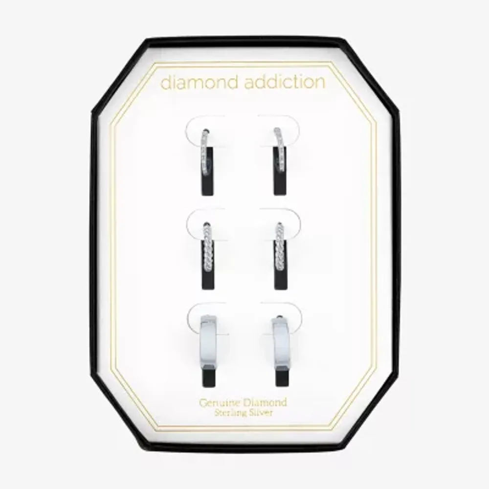 Womens Diamond Accent Natural White Diamond Sterling Silver 3 Pair Earring Set