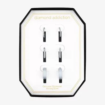 Womens Diamond Accent Natural White Diamond Sterling Silver 3 Pair Earring Set
