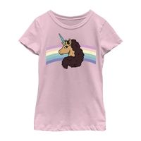 Little & Big Girls Crew Neck Short Sleeve Afro Unicorn Graphic T-Shirt