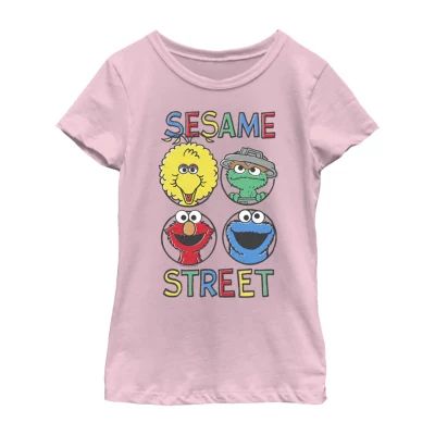 Little & Big Girls Crew Neck Short Sleeve Sesame Street Graphic T-Shirt