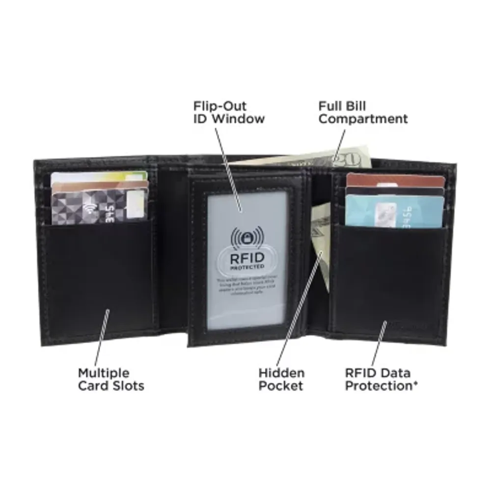 J. Ferrar Mens Extra Capacity RFID Blocking Trifold Wallet