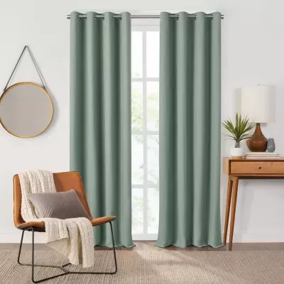 Fieldcrest Heritage Davina Solid Grommet Top Energy Saving 100% Blackout Single Curtain Panel
