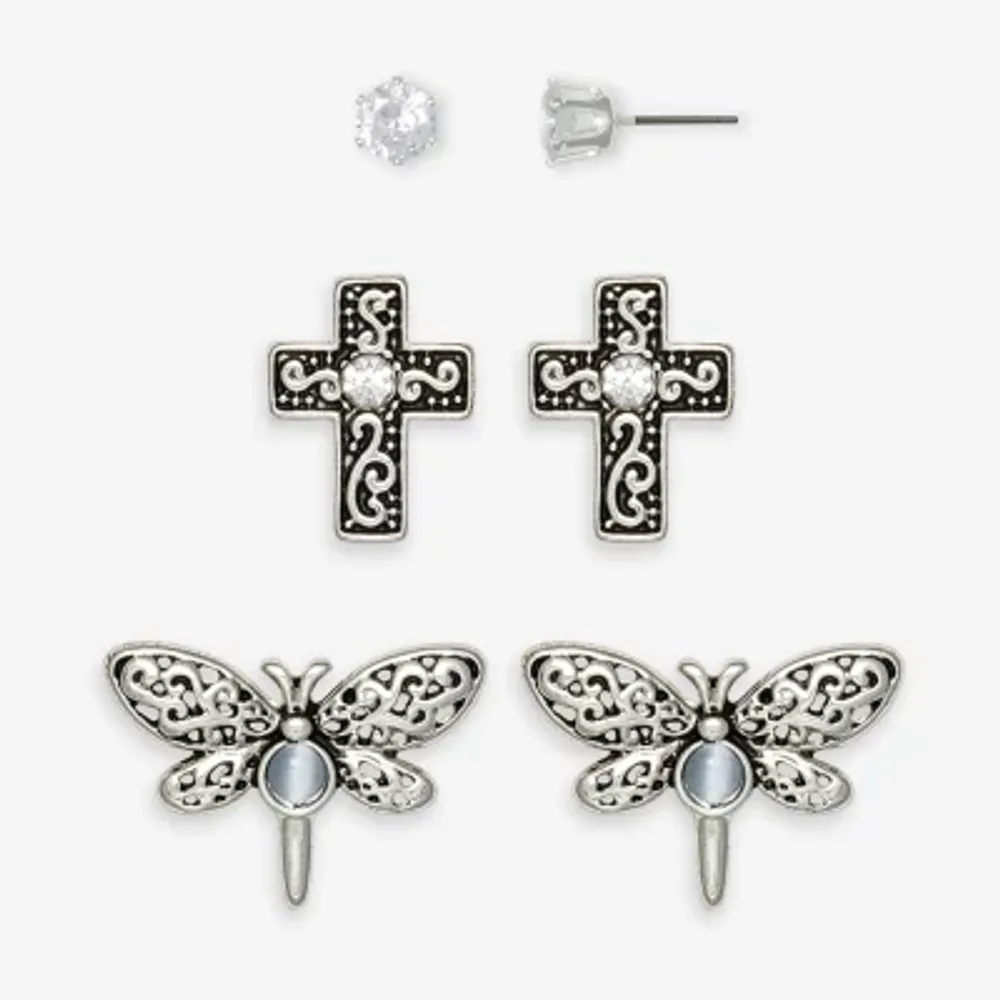 Mixit Dragonfly Stud 3 Pair Cross Earring Set