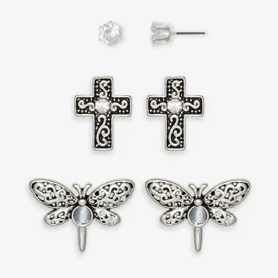 Mixit Dragonfly Stud 3 Pair Cross Earring Set