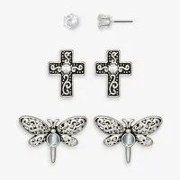 Mixit Dragonfly Stud 3 Pair Cross Earring Set