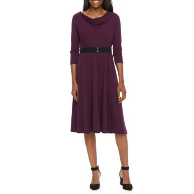 Danny & Nicole Womens 3/4 Sleeve Midi Fit + Flare Dress