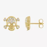 1/4 CT. T.W. White Cubic Zirconia 14K Gold Over Silver 11mm Skull Stud Earrings