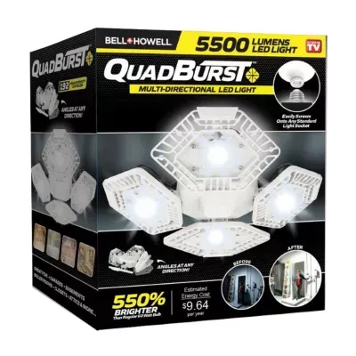 Bell + Howell Quadburst 5500 Lumens 4 Multi-Directional High Intensity Lighting Panels for Indoor and Outdoor, Shop, Ceiling, and Garage Lighting