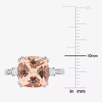 Womens Diamond Accent Genuine Pink Morganite 10K White Gold Cushion Cocktail Ring